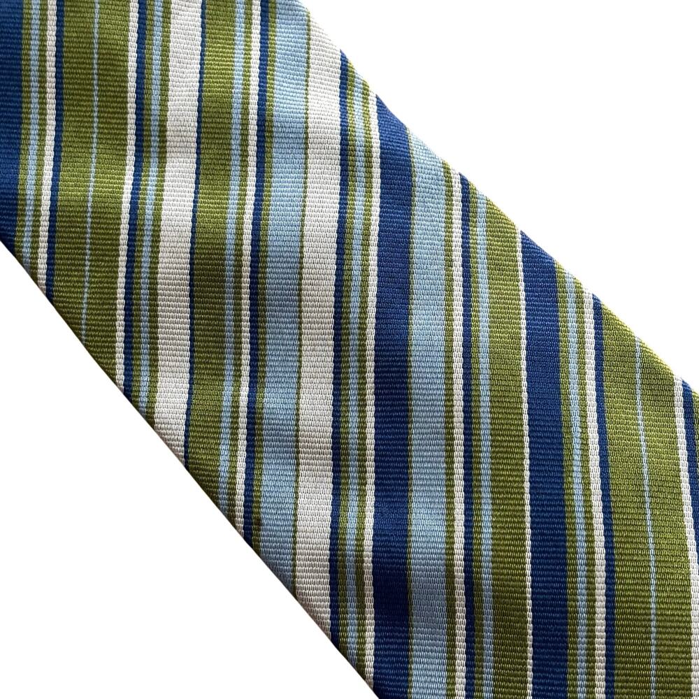 Vintage Burberry London long silk necktie green blue stripe hand made in England - Picture 10 of 13